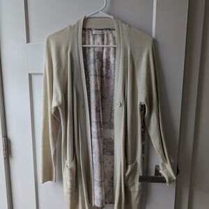 Johnny Was Cream Open-Front Women's Cardigan with Paisley Lining